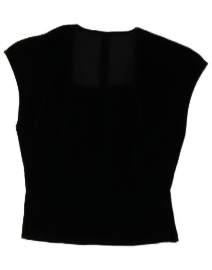 vintage Femme Gilet Blouse Top IT 44 Moyen Noir
