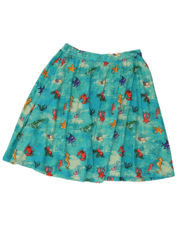 Lindy bop Jupe évasée à motif abstrait pour femme UK 12 Medium W30 Bleu Coton