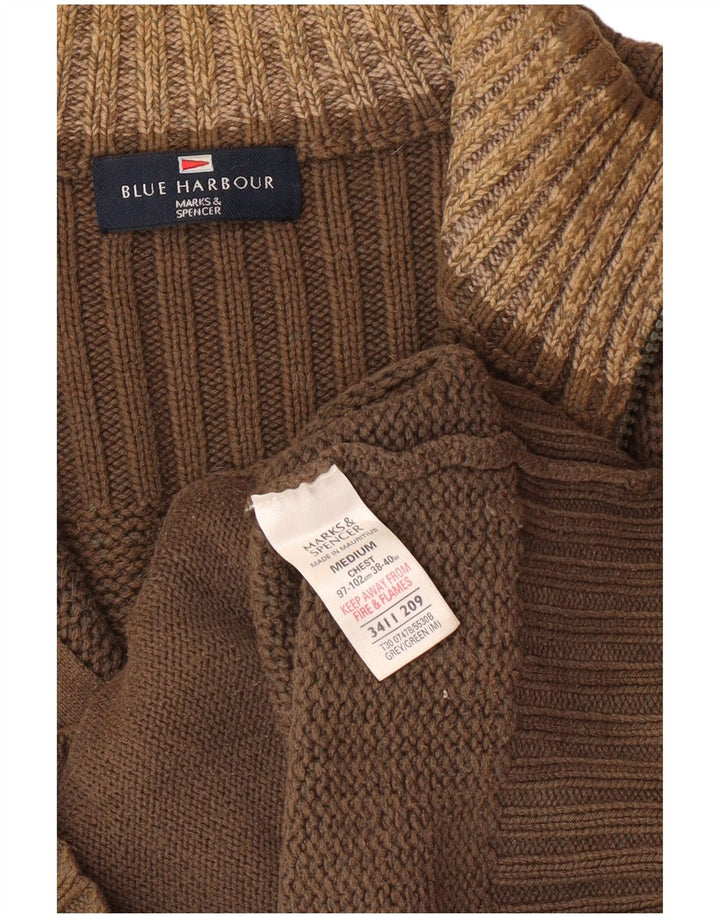 MARKS & SPENCER Pull Cardigan Harbour Homme Bleu Kaki Moyen Coton