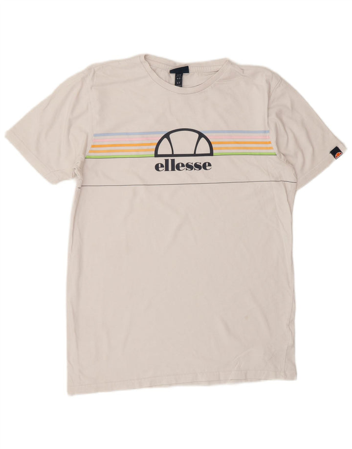 ELLESSE Mens Graphic T-Shirt Top Small White Striped Cotton