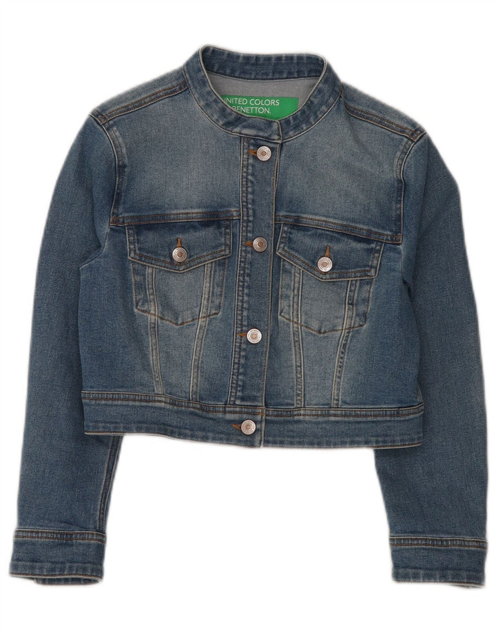 BENETTON Veste en jean courte pour femme UK 10 Petit coton bleu