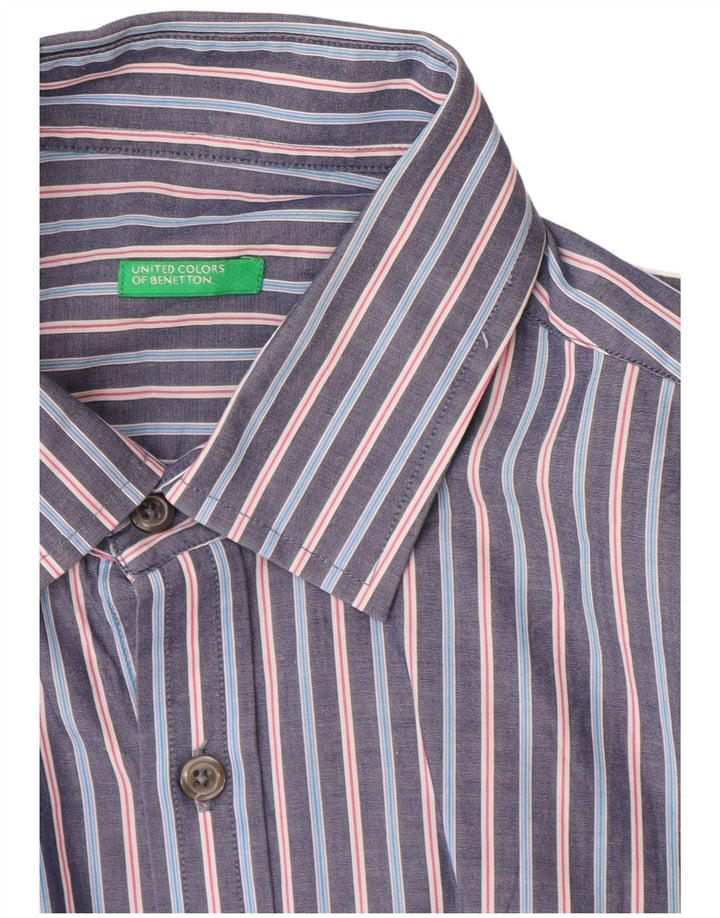 Benetton Chemise Bleu Moyen Rayé Homme