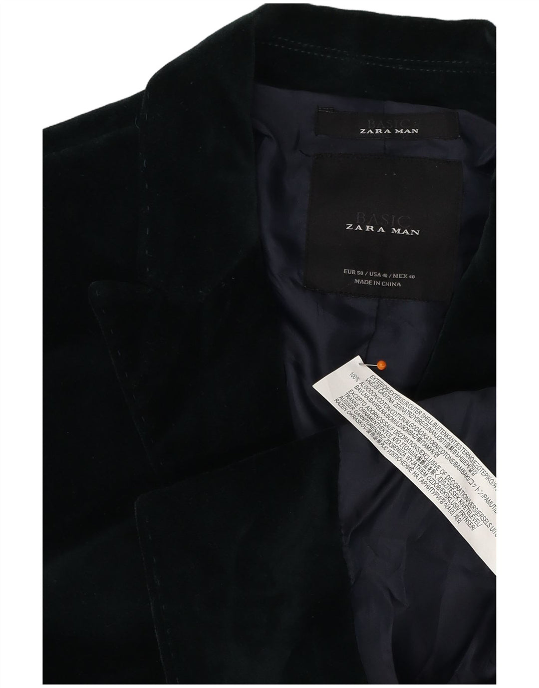 ZARA Veste blazer en velours à 2 boutons pour homme EU 50 en coton vert moyen