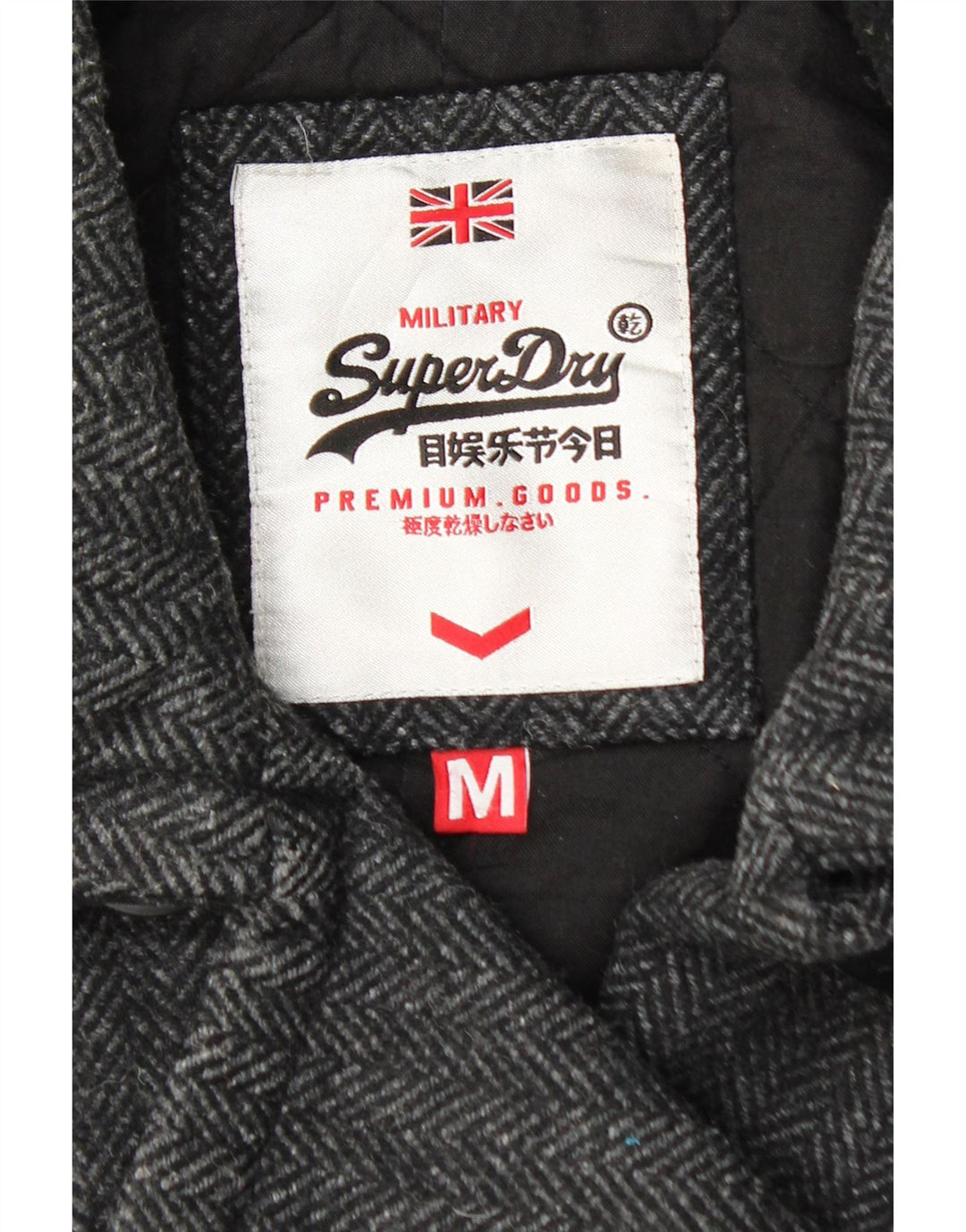 SUPERDRY Caban Femme UK 14 Laine à Chevrons Noir Moyen