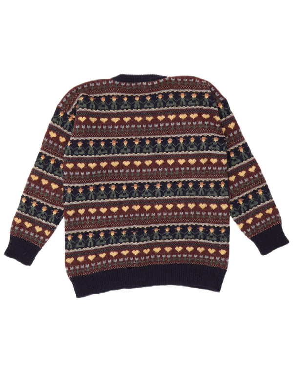 vintage Womens Crew Neck Jumper Sweater UK 10 Petit Géométrique Multicolore