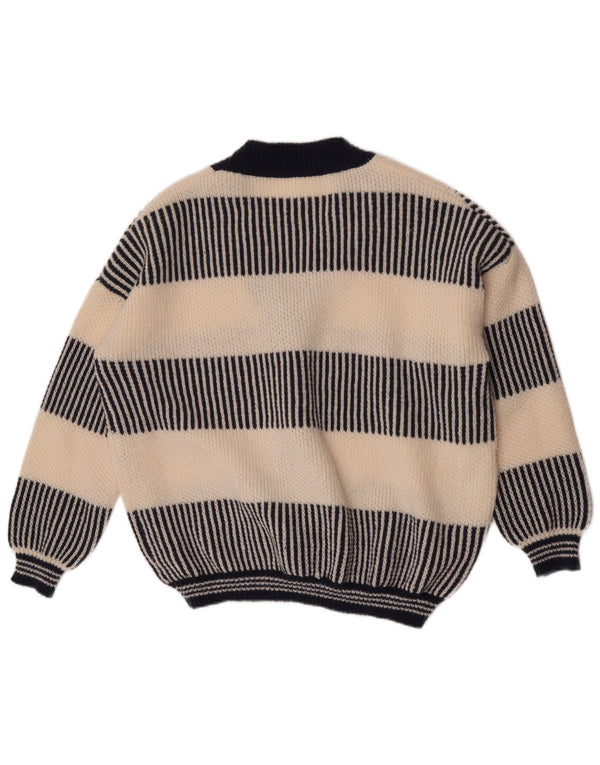 vintage Femme Cardigan Pull UK 18 XL Bleu Marine Rayé