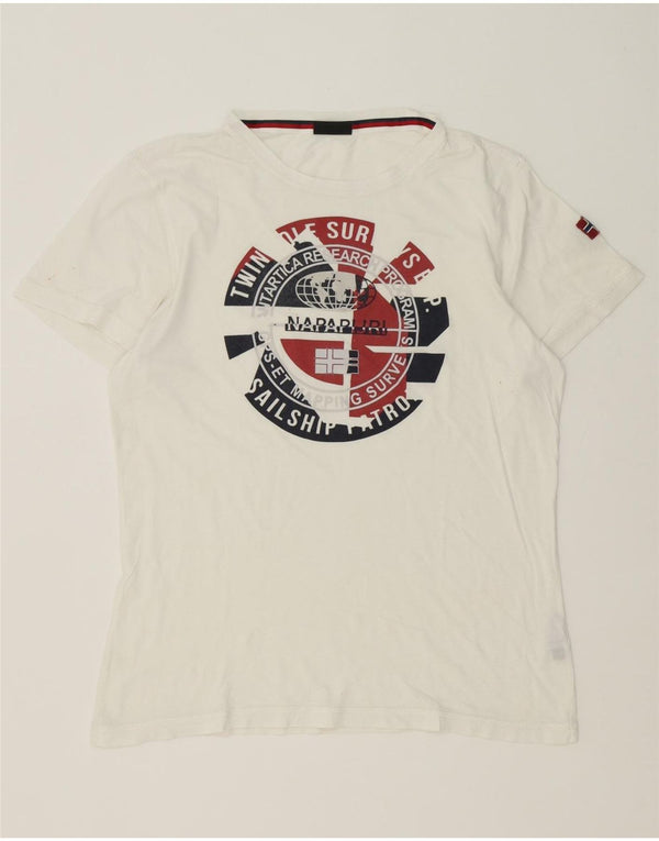 Napapijri Mens Graphic T-Shirt Top Medium White Cotton