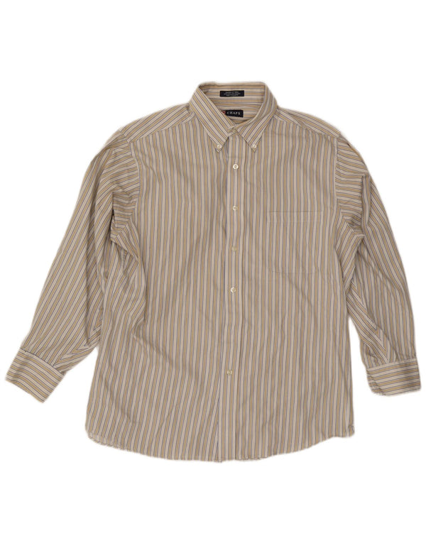 Chaps Chemise coupe classique pour homme Taille 16 1/2 Grand coton rayé beige