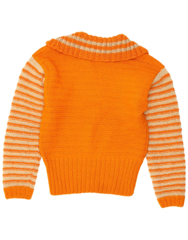 Vintage Womens Polo Neck Jumper Sweater UK 12 Medium Orange Striped