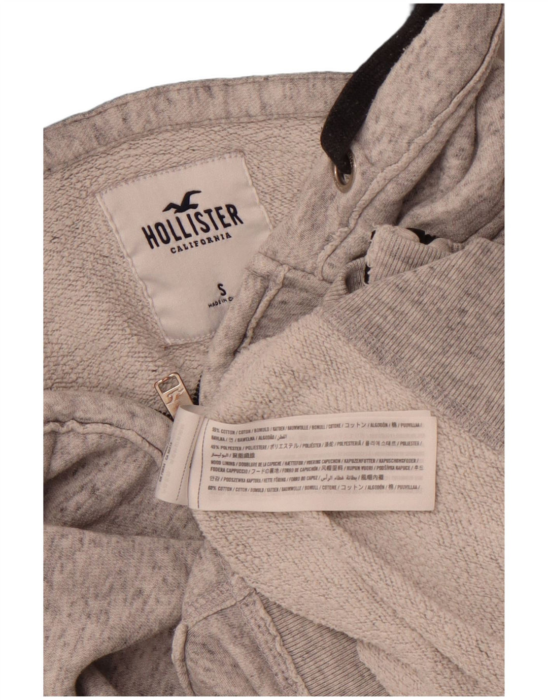 HOLLISTER Pull à capuche zippé pour homme, petit, gris, coton moucheté