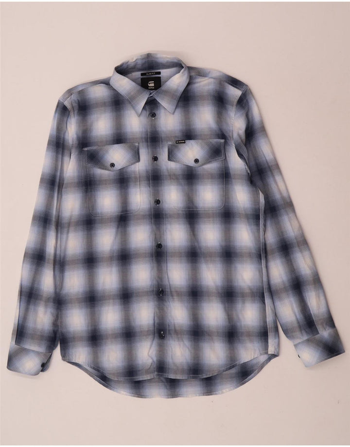 G-Star Chemise Slim Fit pour hommes en coton à carreaux bleus