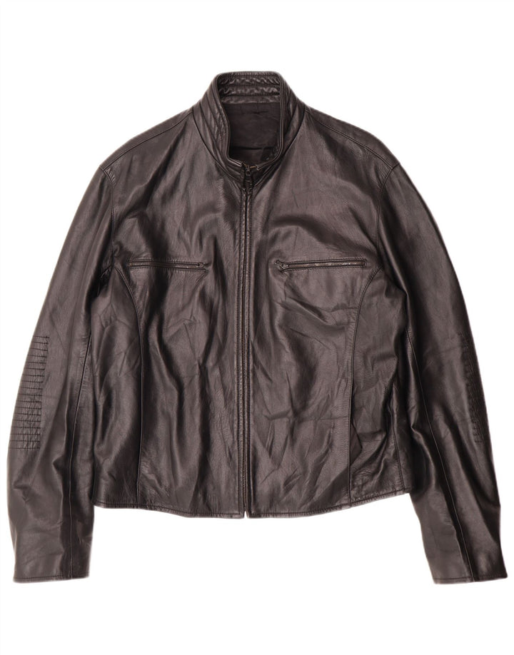 veste en cuir femme vintage IT 52 2XL Cuir noir