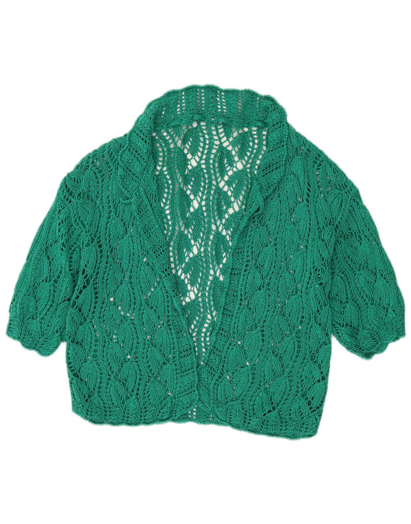 vintage Femmes Manches Courtes Ouvert Cardigan Pull UK 16 Grand Vert