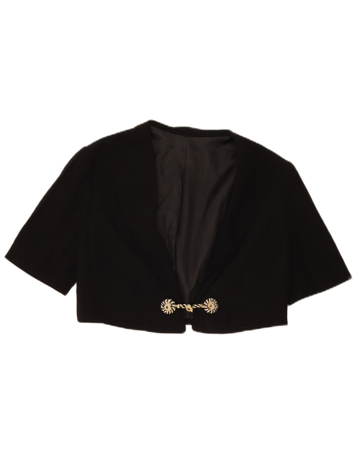 vintage Femme Manches Courtes Boléro Veste UK 14 Moyen Noir