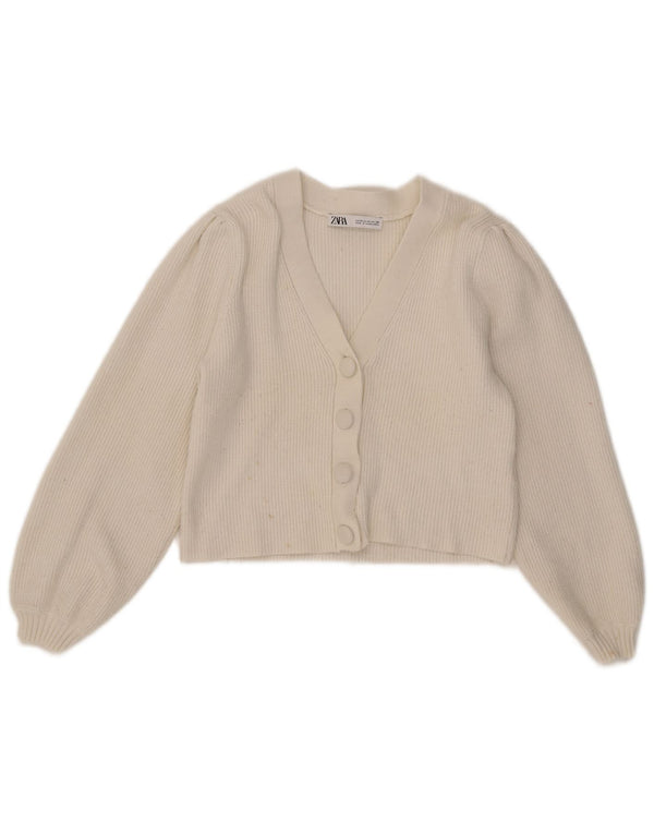 Zara Womens Crop Cardigan Pull UK 12 Moyen Blanc Viscose