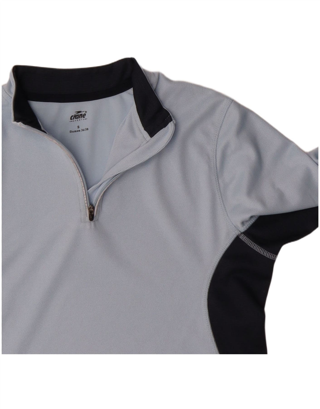 Crane Haut à col zippé et manches longues pour femme UK 10 Small Bleu Colorblock