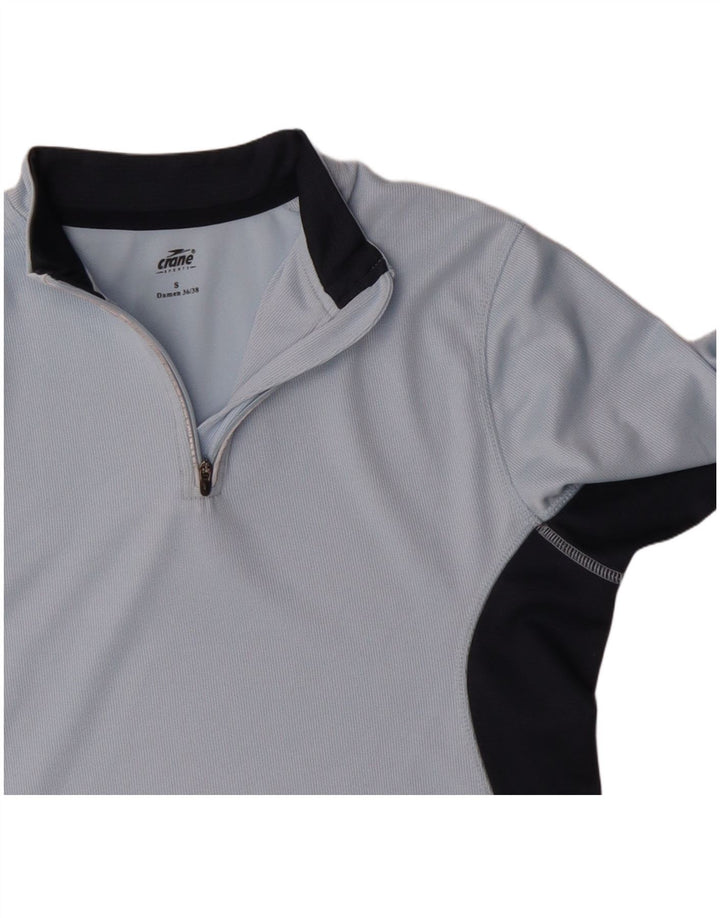 Crane Haut à col zippé et manches longues pour femme UK 10 Small Bleu Colorblock