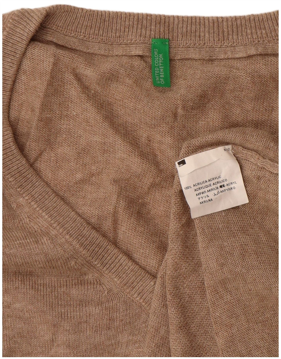 BENETTON Pull col V pour homme Large Beige