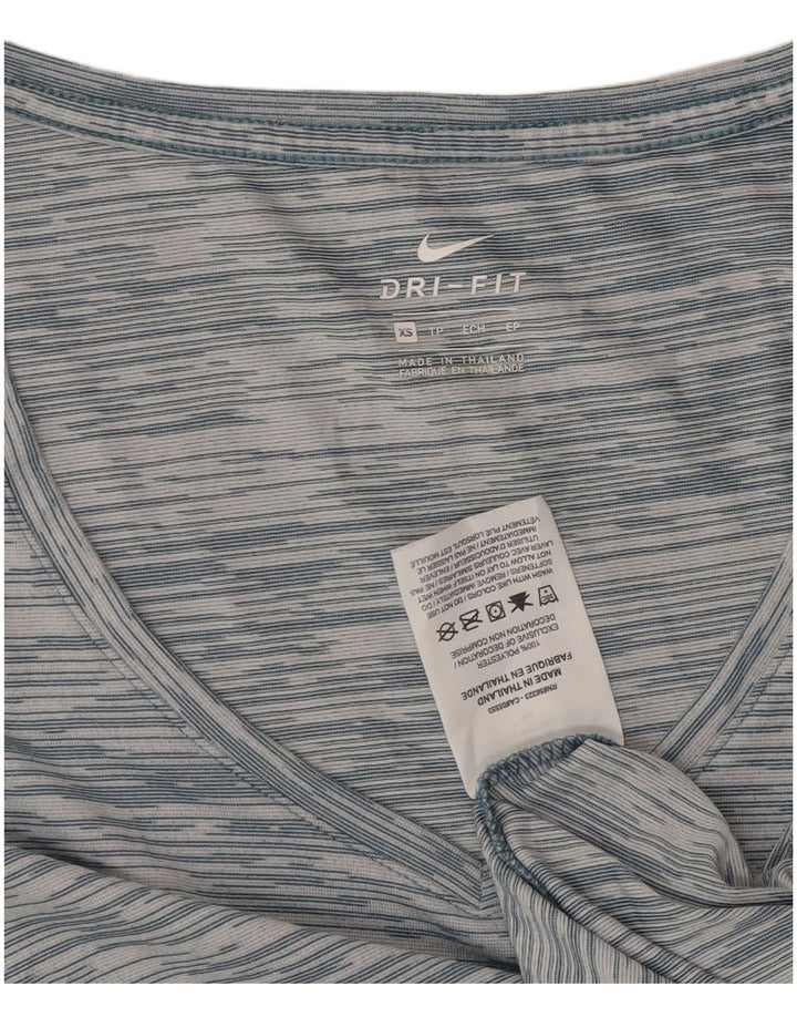 Nike Womens Dri Fit Loose Fit T-Shirt Top UK 6 XS Bleu Rayé Polyester