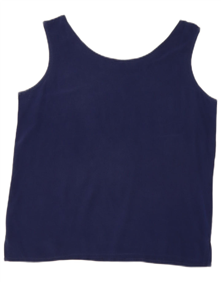 vintage Femme Blouse Sans Manches Top UK 14 Bleu Marine Moyen