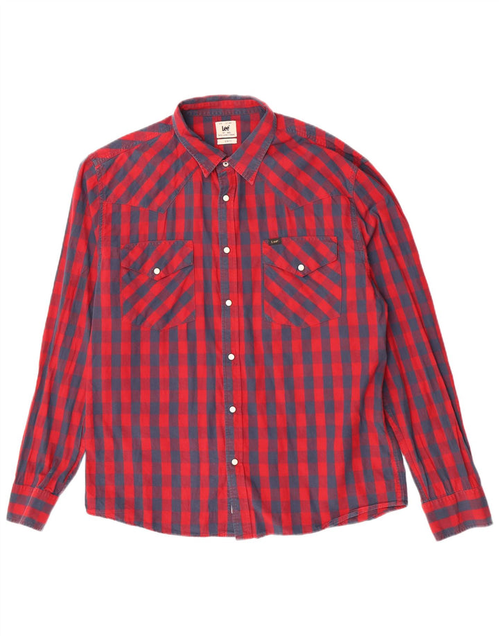 Lee Chemise Slim Fit pour Hommes 2XL Coton à Carreaux Rouge