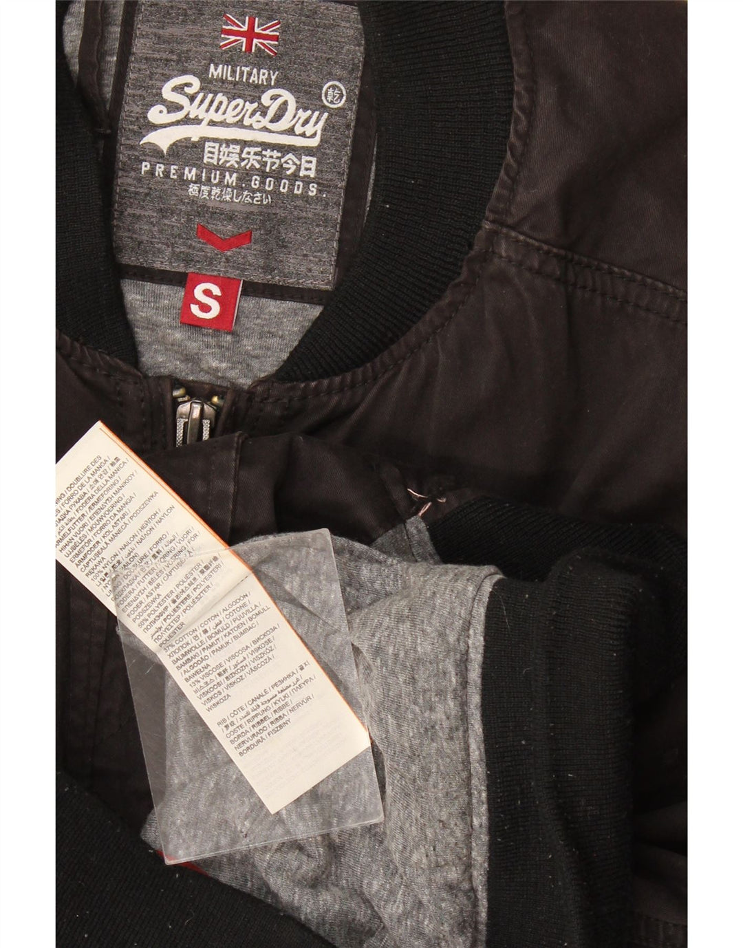 Superdry Veste Bomber Homme UK 36 Petit Coton Noir