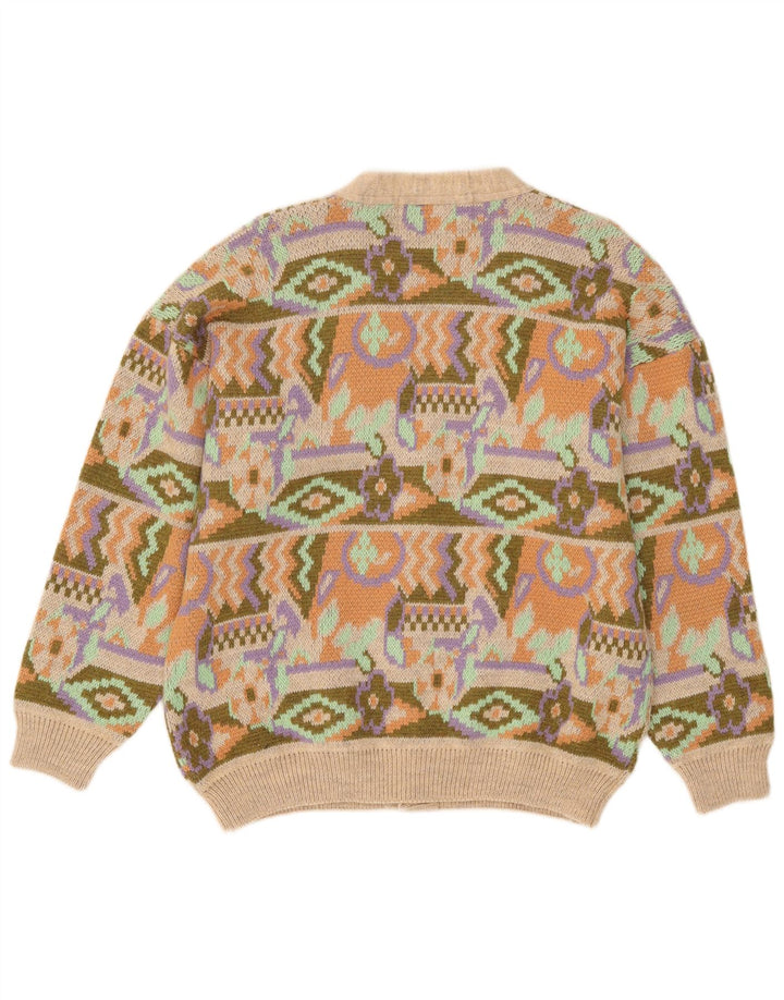vintage Mens Cardigan Sweater Moyen Multicolore Géométrique Acrylique