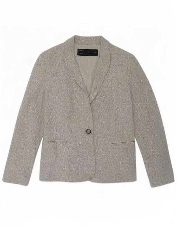 Zara Veste Blazer 1 Bouton Femme UK 14 Large Gris Viscose