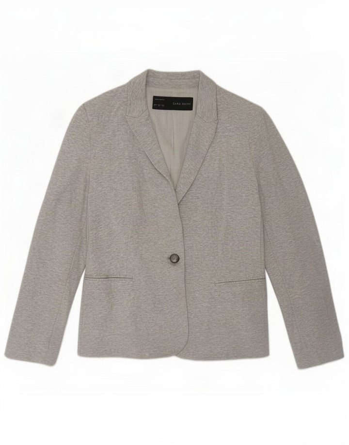 Zara Veste Blazer 1 Bouton Femme UK 14 Large Gris Viscose