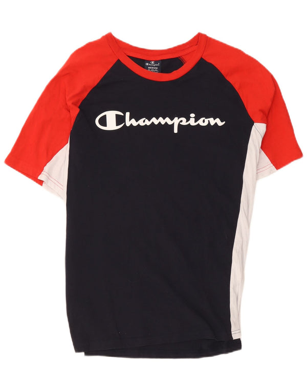 Champion T-Shirt Graphique Homme Bleu Marine Moyen Coton Colorblock