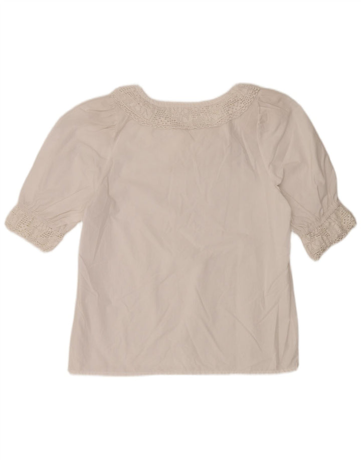 vintage Femmes 3/4 Manches Blouse Top EU 40 Blanc Moyen