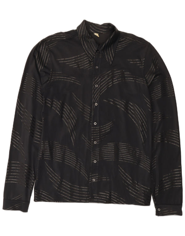 Chemise à motif abstrait vintage pour homme petit noir en polyamide