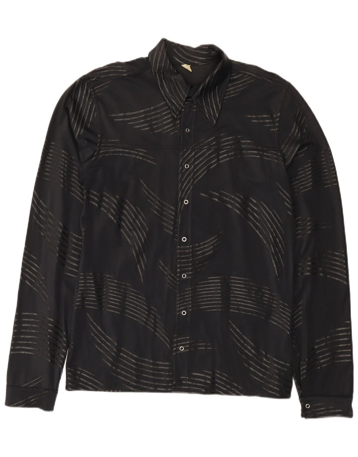 Chemise à motif abstrait vintage pour homme petit noir en polyamide