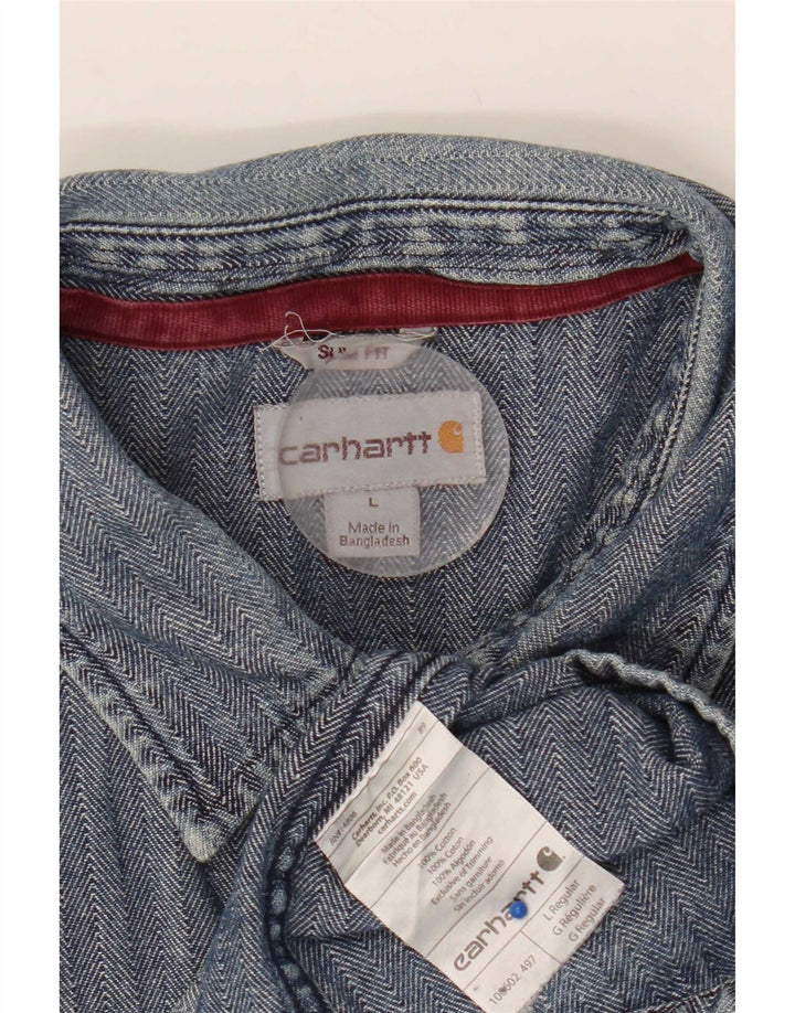 Carhartt Chemise Slim Fit pour hommes en coton à chevrons bleu grand