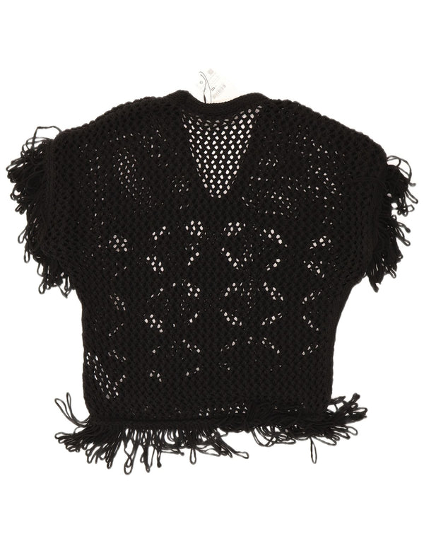 Zara Womens Loose Fit Crochet Blouse Top UK 10 Petit Acrylique Noir