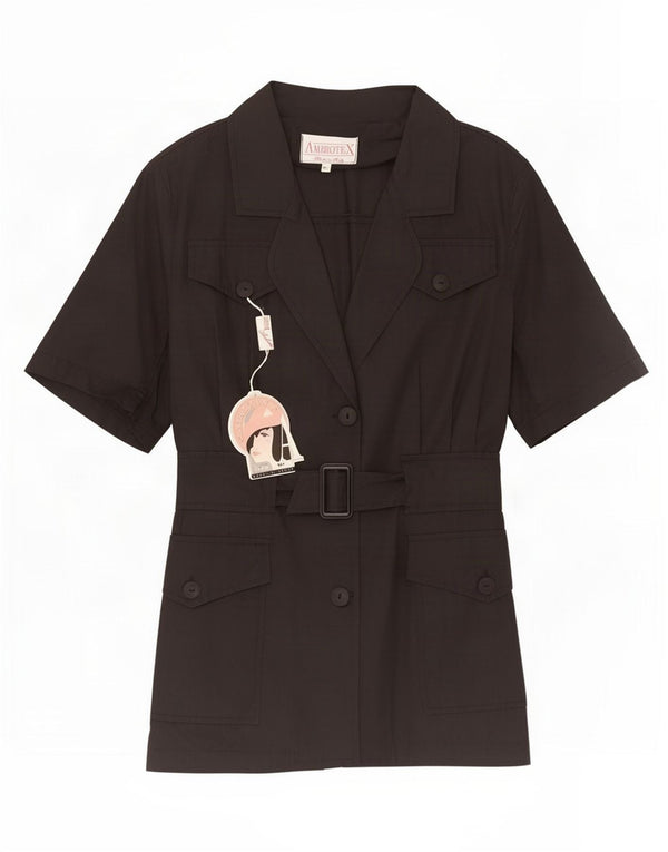 vintage Femmes Manches Courtes 2 Bouton Blazer Veste UK 14 Moyen Noir