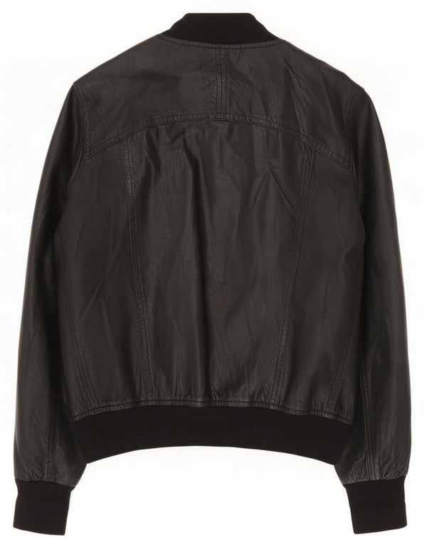 Veste en cuir femme vintage UK 14 Noir Moyen