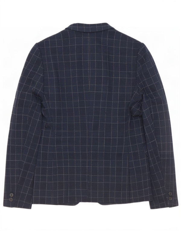 Zara Veste Blazer 2 Boutons Homme EU 46 Petit Bleu Marine à Carreaux Polyester
