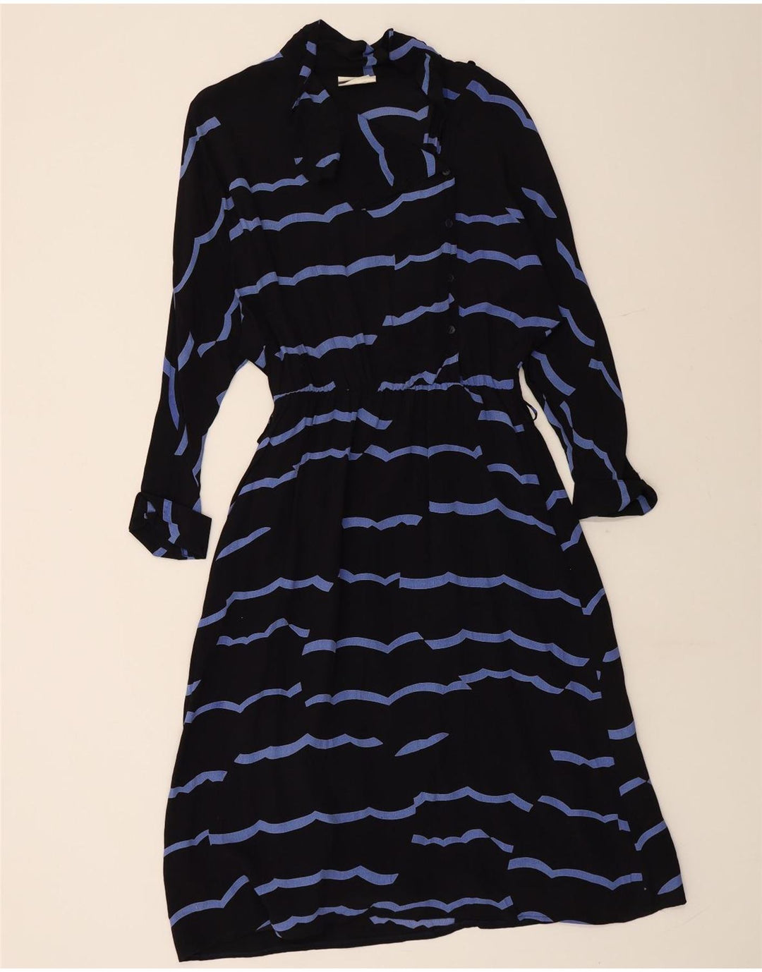 VINTAGE Robe longue à manches 3/4 pour femme IT 42 Viscose rayée noire moyenne