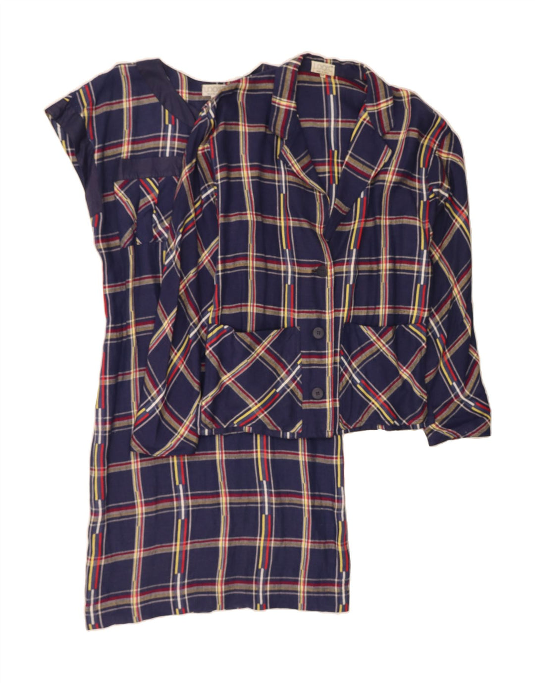 VINTAGE Womens 3 Button 2 Piece Set IT 46 Large Navy Blue Check Viscose Vintage Vintage and Second-Hand Vintage from Messina Hembry 
