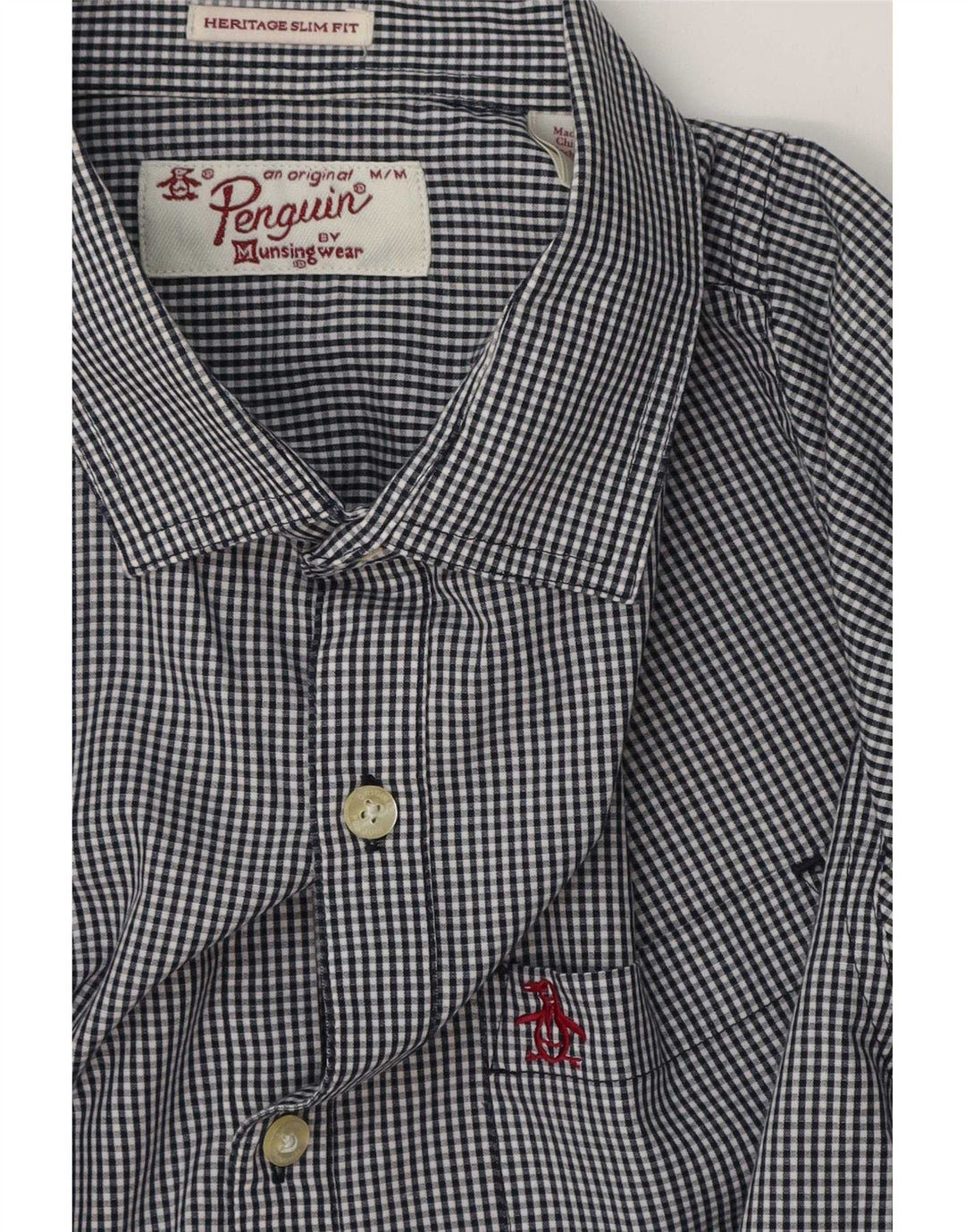 Penguin Chemise Slim Fit Heritage Homme Bleu Marine Moyen en Coton Vichy