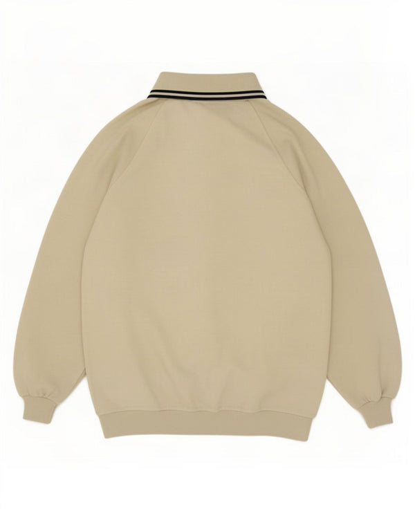 vintage Mens Polo Neck Sweatshirt Jumper Moyen Beige Coton