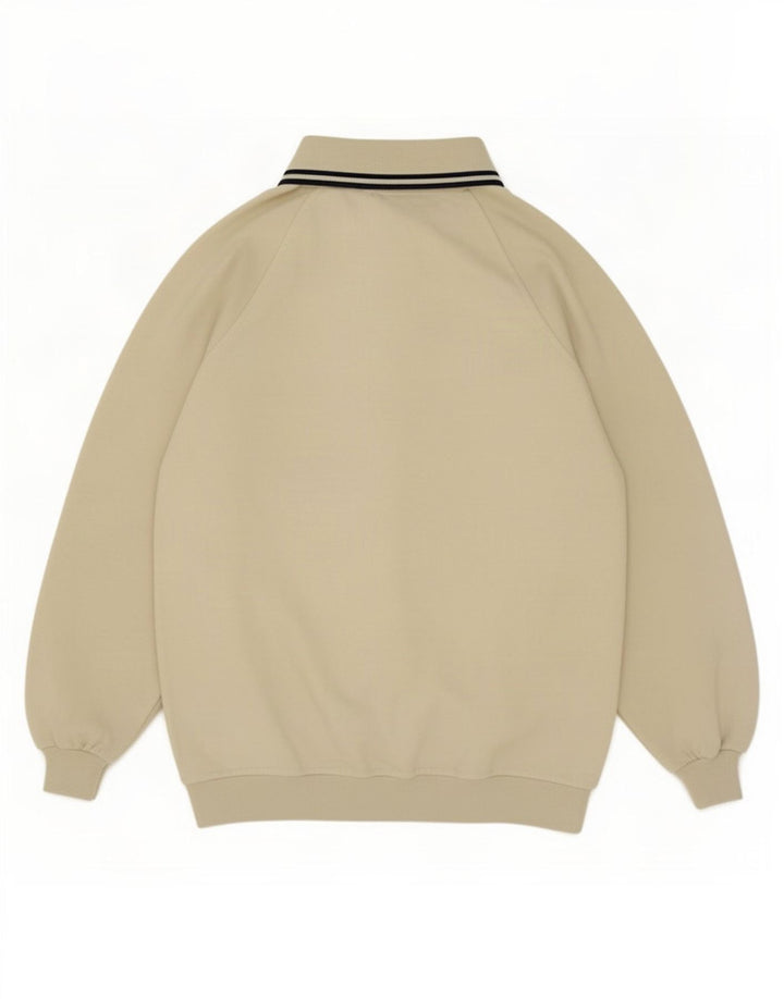 vintage Mens Polo Neck Sweatshirt Jumper Moyen Beige Coton