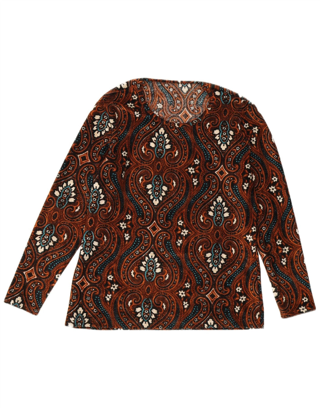vintage Femme Manches Longues Blouse Top UK 12 Medium Brown Paisley
