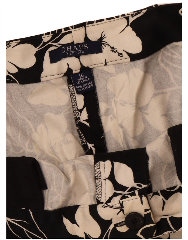 CHAPS Pantalon Capri Droit Femme US 16 2XL W38 L20 Coton Floral Noir