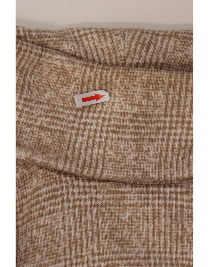 J. CREW Pull col roulé pour femme UK 14 Polyester à carreaux beige moyen