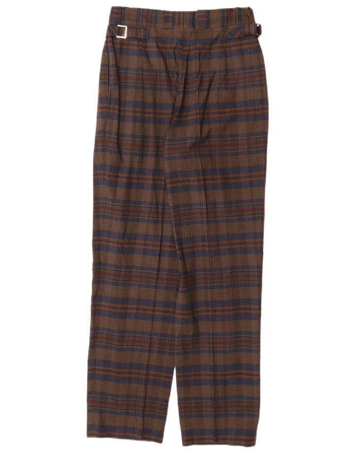 VINTAGE Pantalon Chino Taille Haute Femme IT 44 Moyen W26 L29 Carreaux Marron