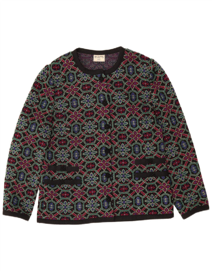 Les Lunis Femme Cardigan Pull IT 48 XL Laine Géométrique Multicolore
