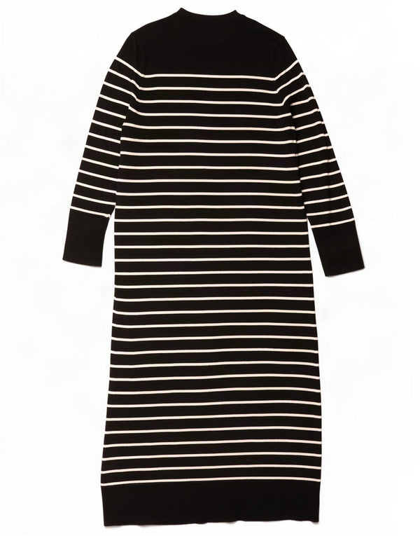 Zara Robe pull à manches longues pour femme UK 46 Large Noir Rayé