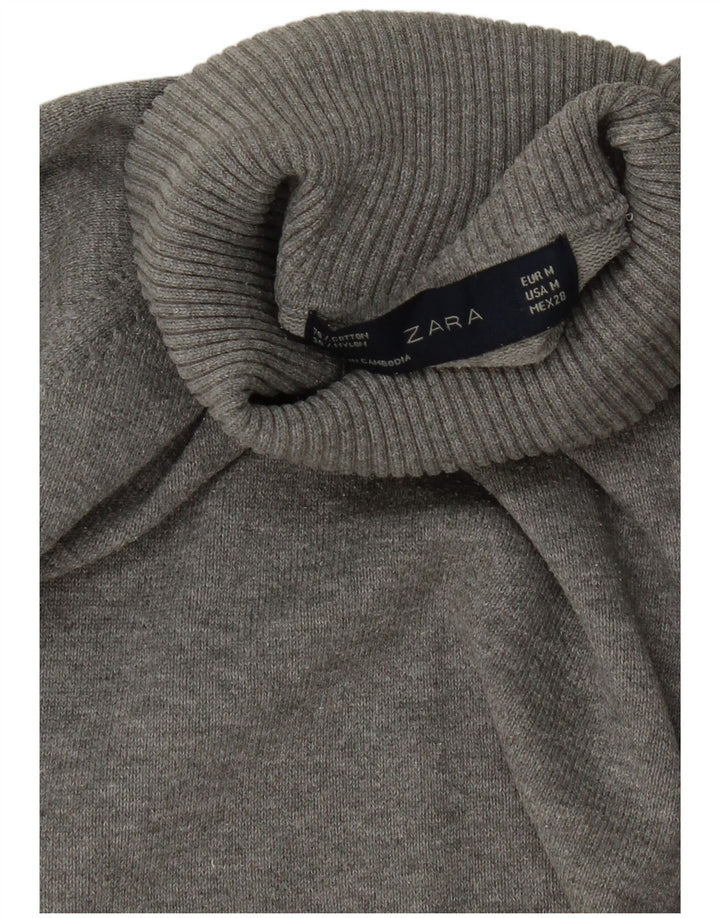 Zara Pull court à col roulé pour femme UK 12 Gris moyen